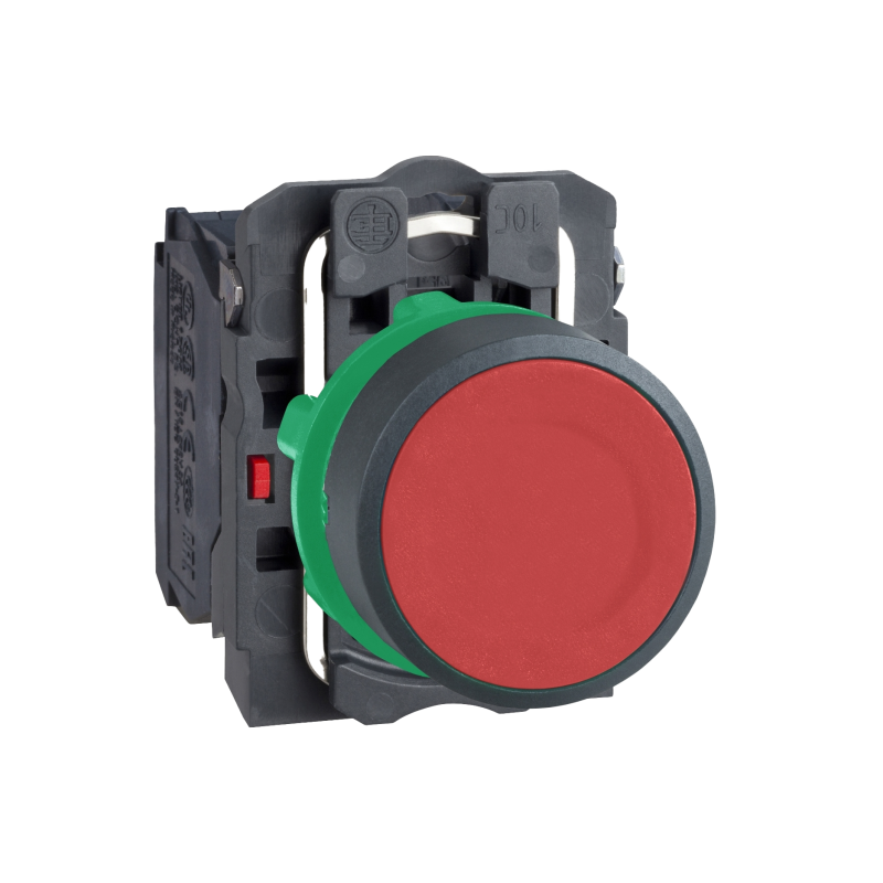 Botão Ø22mm plástico, retorno por mola, vermelho, NA+NF