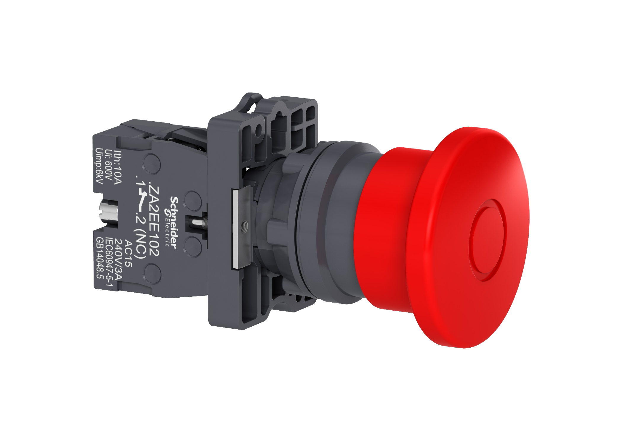 Botão de desligamento de emergência Ø22mm plástico, cogumelo Ø40mm, vermelho, puxar para destravar, NF