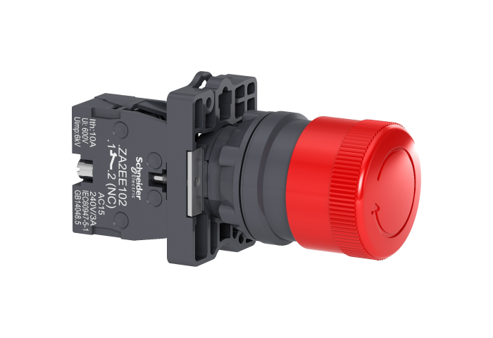 BOTÃO Ø22MM PLÁSTICO, EMERGÊNCIA, COGUMELO Ø30MM, VERMELHO, NF XA2ES442