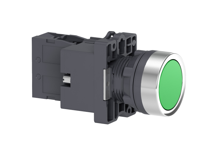 Botão luminoso Ø22mm plástico, retorno por mola, verde, NA, 24VCA/CC