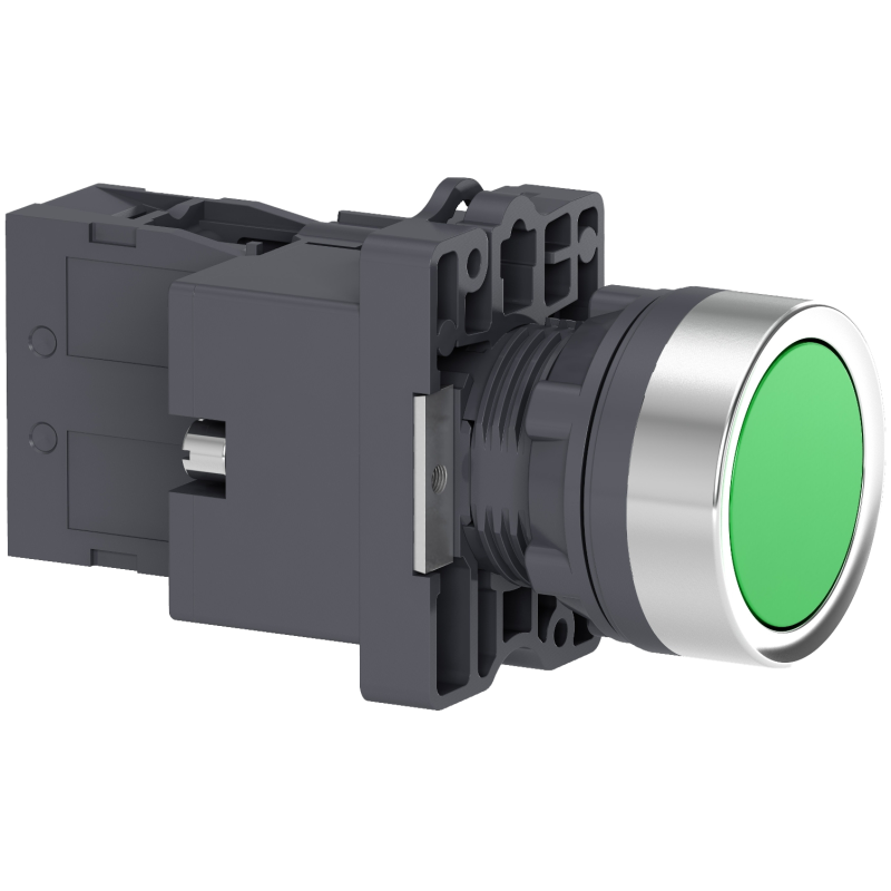 Botão luminoso Ø22mm plástico, retorno por mola, verde, NA, 24VCA/CC