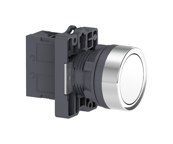 Botão Ø22mm plástico, retorno por mola, branco, NA
