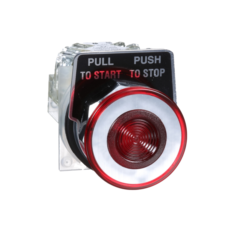 Botão Ø30mm metálico, cogumelo Ø41mm, empurrar-puxar, vermelho, NA+NF