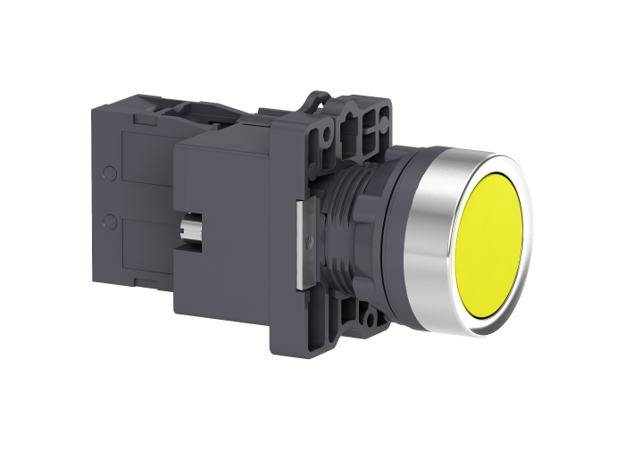 Botão luminoso Ø22mm plástico, retorno por mola, âmbar, NA, 24VCA/CC