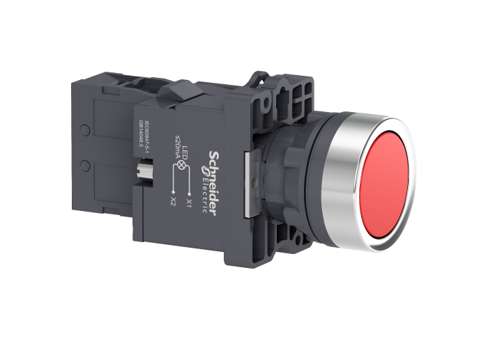 Botão luminoso Ø22mm plástico, ret. mola, vermelho, NA, 220VCA
