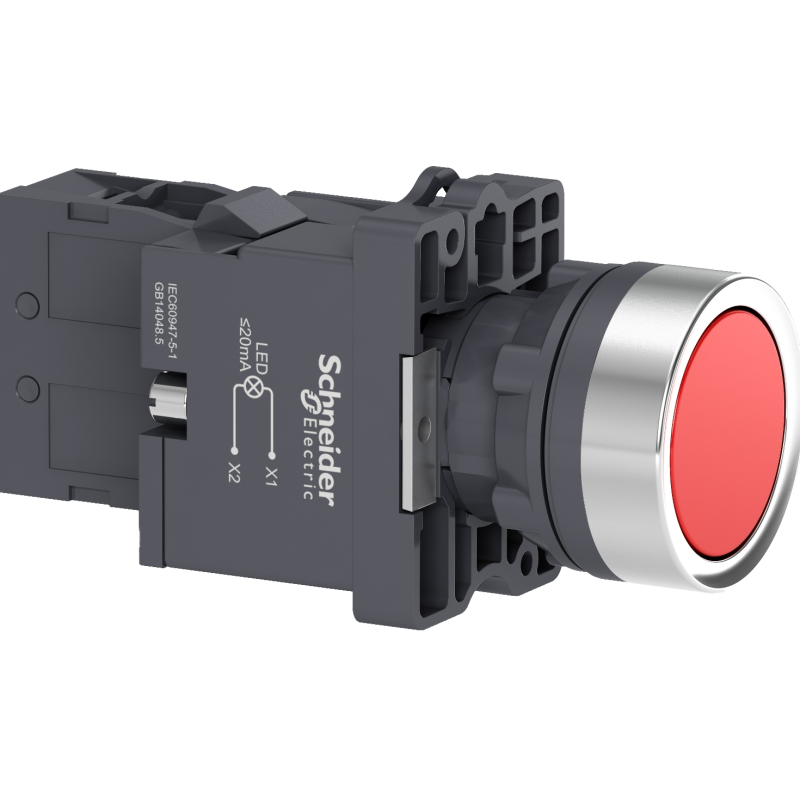 Botão luminoso Ø22mm plástico, ret. mola, vermelho, NA, 220VCA