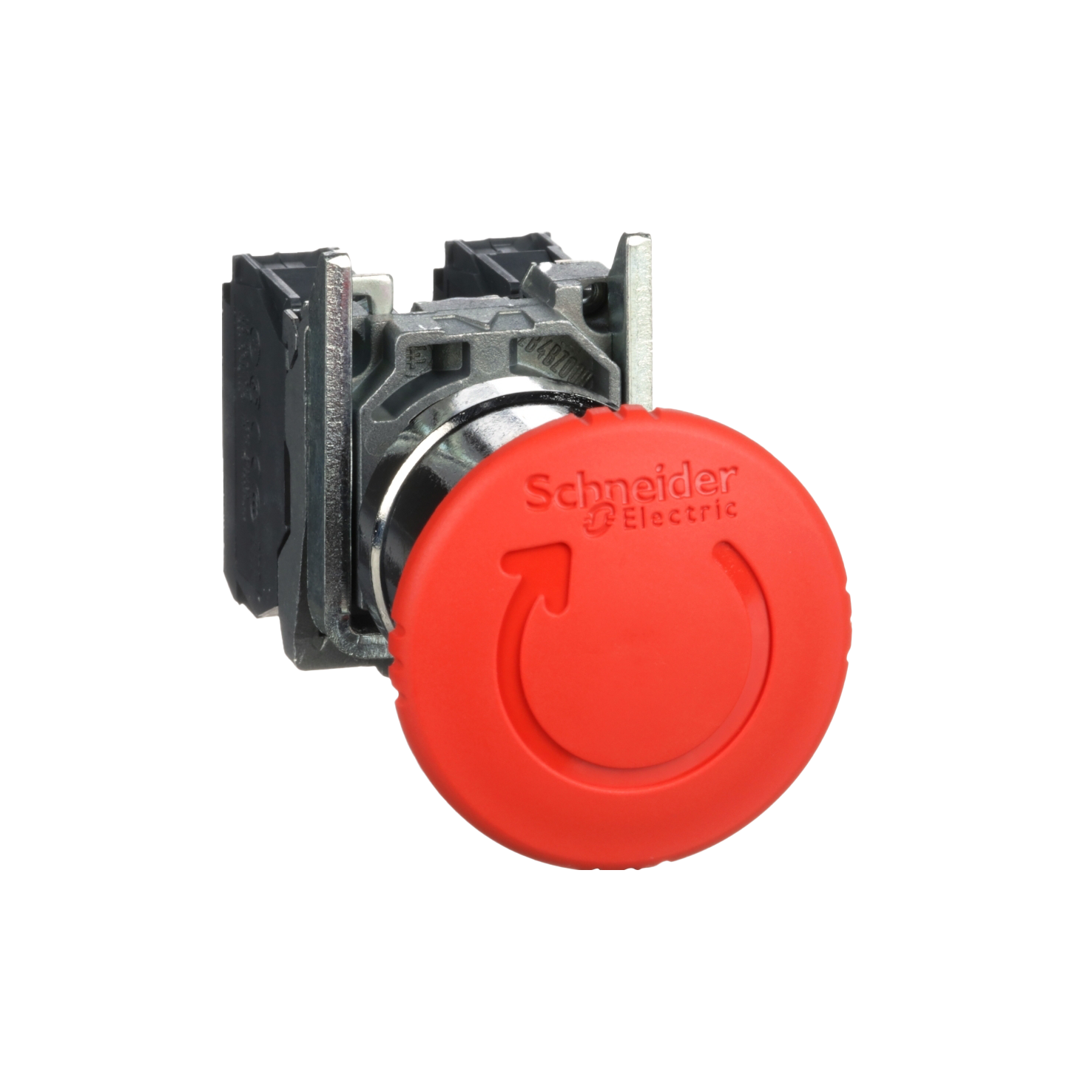 Botão Ø22mm metálico, emergência, girar para destravar, cogumelo Ø40mm, vermelho, NA+NF