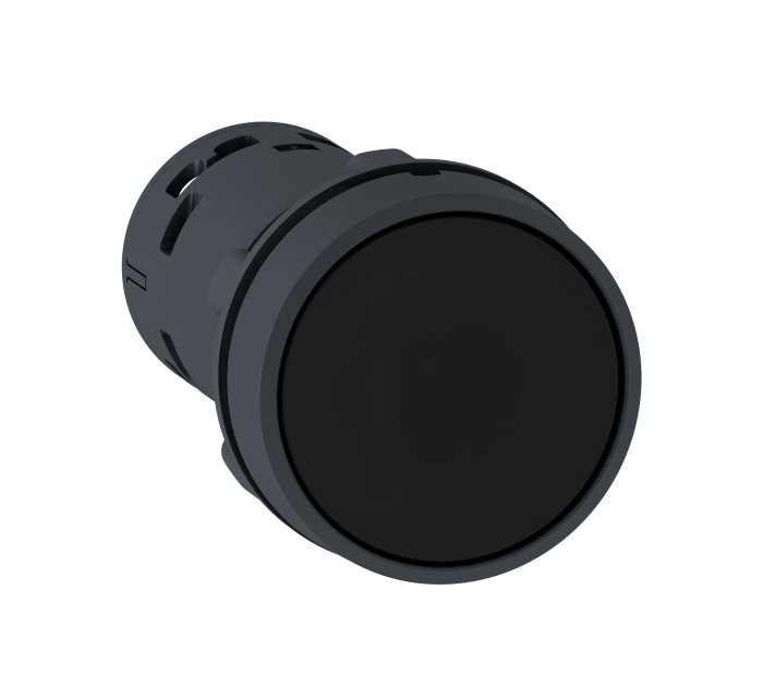 Botão monobloco Ø22mm plástico, com retenção, preto, NA+NF