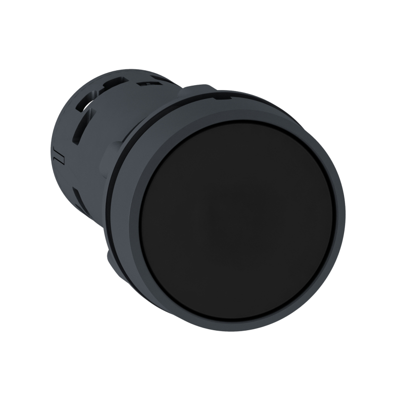 Botão monobloco Ø22mm plástico, com retenção, preto, NA+NF