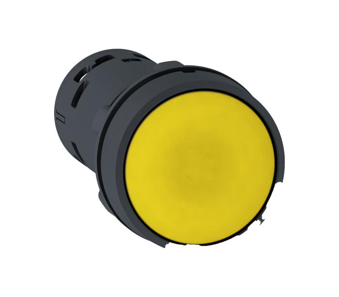 Botão monobloco Ø22mm plástico, retorno por mola, amarelo, NA+NF