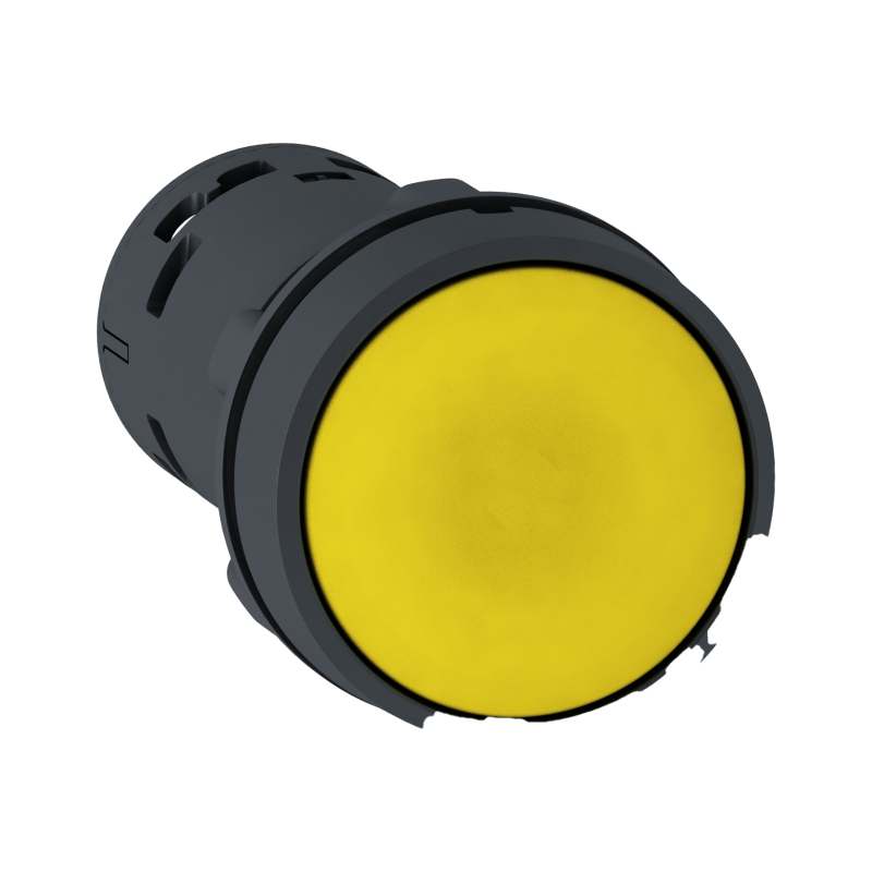 Botão monobloco Ø22mm plástico, retorno por mola, amarelo, NA+NF