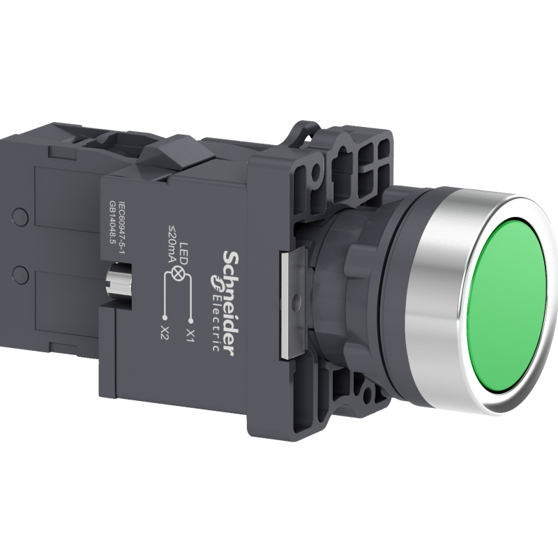 Botão luminoso Ø22mm plástico, retorno por mola, verde, NA, 220VCA