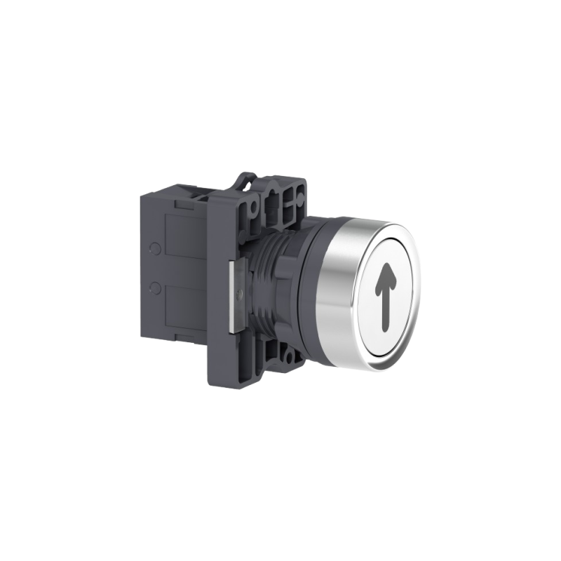 Botão Ø22mm plástico, retorno por mola, branco, gravação "↑", NA
