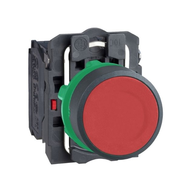 Botão Ø22Mm Plástico, Retorno Por Mola, Vermelho, Na+Nf