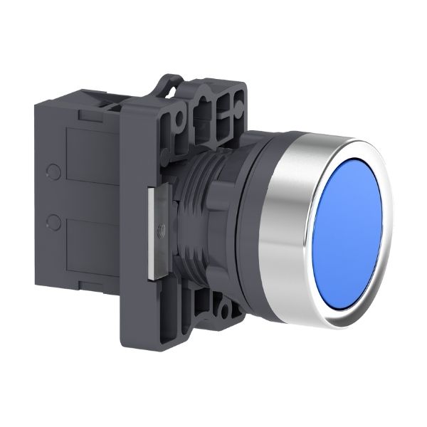 Botão Ø22Mm Plástico, Retorno Por Mola, Azul, Na
